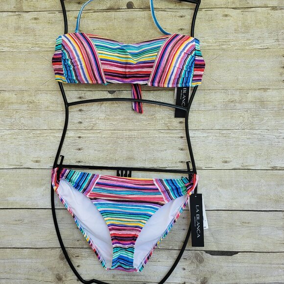 NWT La Blanca Striped Bikini Size 8 - Multicolor Striped Bikini - Picture 1 of 15